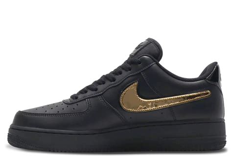 Nike Air Force 1 Black Metallic Gold Removable Swoosh Pack